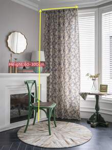 Bubaba 1pc Floral Linen Print Retro Blackout Curtain, Boho Farmhouse Style With Rod Pocket & Tassels, Suitable For Living Room, Bedroom, Bay Window, Dining Room, Kitchen, Holiday Decor, All Season - Beige - View 5