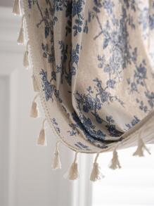 Bubaba 1pc Floral Linen Print Retro Blackout Curtain, Boho Farmhouse Style With Rod Pocket & Tassels, Suitable For Living Room, Bedroom, Bay Window, Dining Room, Kitchen, Holiday Decor, All Season - Beige - View 9