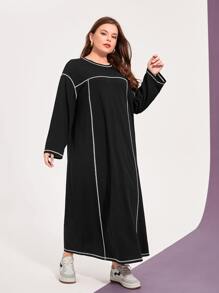 Mulvari Plus Top-stitching Drop Shoulder Tee Dress - Black - View 2