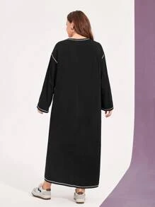 Mulvari Plus Top-stitching Drop Shoulder Tee Dress - Black - View 3