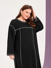 Mulvari Plus Top-stitching Drop Shoulder Tee Dress - Black - View 4