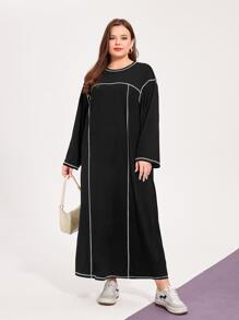 Mulvari Plus Top-stitching Drop Shoulder Tee Dress - Black - View 5