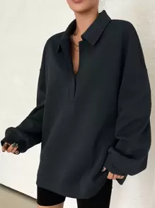 DAZY 純色下垂肩運動衫 - 黑色 - 查看 4