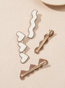4pcs Heart & Wave Decor Alligator Hair Clip Cute - Multicolor - View 2