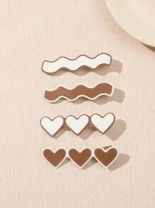 4pcs Heart & Wave Decor Alligator Hair Clip Cute - Multicolor - View 3