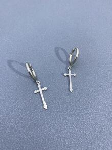 Hombres Pendientes largos cruzado - Plateado - Ver 2