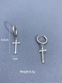 Hombres Pendientes largos cruzado - Plateado - Ver 3