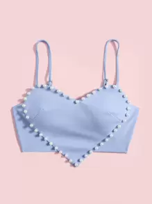 SHEIN ICON Pearls Trim Asymmetrical Hem Cami Top - Baby Blue - View 3