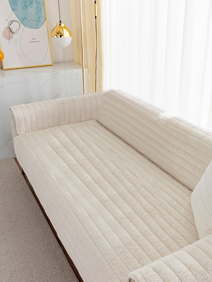 1pc Plain Plush Sofa Towel, Beige Soft Warm Sofa Pad For Home - Beige - View 1