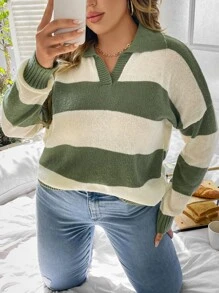 SHEIN Qutie Plus Two Tone Drop Shoulder Jumper - Multicolor - View 1