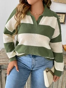 SHEIN Qutie Plus Two Tone Drop Shoulder Jumper - Multicolor - View 6