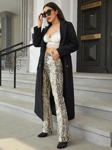 Eilly Bazar Lapel Neck Double Breasted Belted Overcoat - Black - View 3