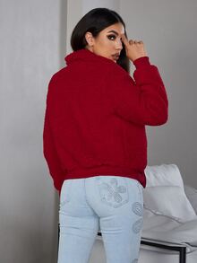 Eilly Bazar 拉鏈絨毛夾克 - 酒紅色 - 查看 2