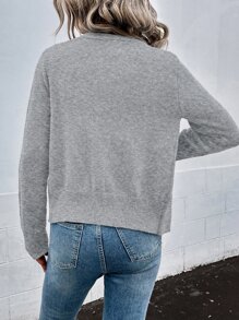 SHEIN LUNE Pearl Beaded Textured Knit Cardigan,Long Sleeve Tops Fall Winter Cloth For Women - Light Grey - View 2