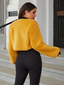 Eilly Bazar Solid Fuzzy Coat - Mustard Yellow - View 2