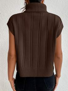 SHEIN Essnce Áo len nữ vest Cáp đan màu trơn Giải trí - Màu nâu Sô-cô-la - Xem 2