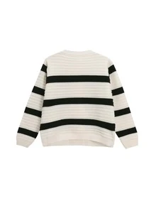 Striped Double Breasted Knit Coat - White - View 2