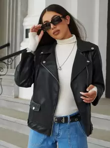 Eilly Bazar 拉鏈開襟PU皮革機車夾克