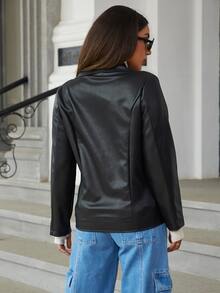 Eilly Bazar 拉鏈開襟PU皮革機車夾克