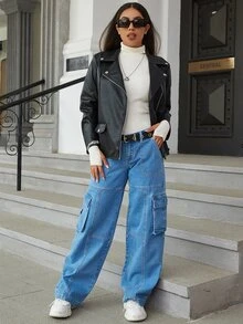 Eilly Bazar 拉鏈開襟PU皮革機車夾克