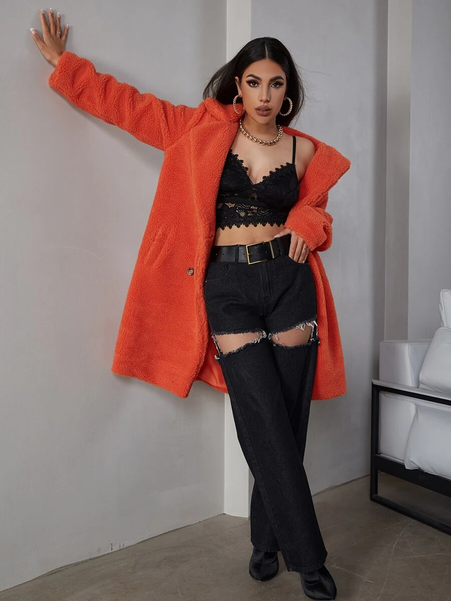 Eilly Bazar 素色西裝領絨毛外套