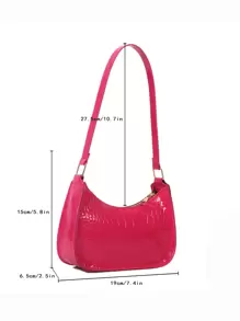 Mini Neon Pink Crocodile Embossed Hobo Bag - Hot Pink - View 3