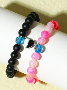 2入組情侶夜光愛心掛飾串珠手鏈 - 彩色 - 查看 3