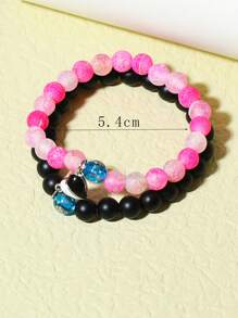 2入組情侶夜光愛心掛飾串珠手鏈 - 彩色 - 查看 4