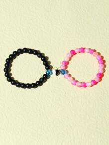 2入組情侶夜光愛心掛飾串珠手鏈 - 彩色 - 查看 5