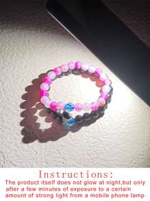 2入組情侶夜光愛心掛飾串珠手鏈 - 彩色 - 查看 6