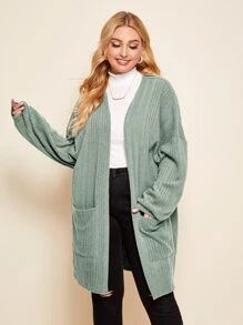 SHEIN LUNE Plus Pocket Front Drop Shoulder Coat - Mint Green - View 1