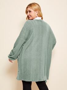 SHEIN LUNE Plus Pocket Front Drop Shoulder Coat - Mint Green - View 2