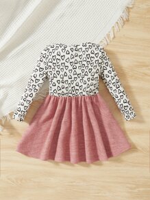 SHEIN Baby Heart Print Bow Front 2 In 1 Dress - Multicolor - View 2
