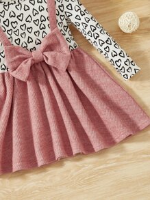 SHEIN Baby Heart Print Bow Front 2 In 1 Dress - Multicolor - View 3