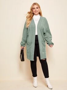 SHEIN LUNE Plus Pocket Front Drop Shoulder Coat - Mint Green - View 5