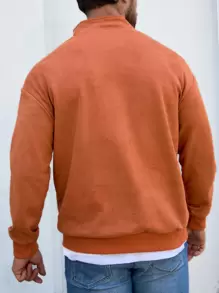 Manfinity Loose Fit Men's Letter Patched Detail Drop Shoulder Pullover - Rust Brown - View 2