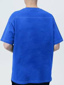 Hombres Camiseta de hombros caídos con estampado de dibujo con puntada - azul real - Ver 2