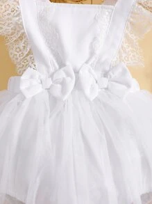 Bebé Body de malla en contraste ribete con fruncido con lazo delantero con diadema - Blanco - Ver 4