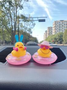 2pcs Cartoon Duck Design Car Ornament, Rubber Duck - Multicolor - View 2