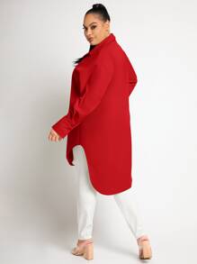 SHEIN SXY X EvetteXO大碼素色前短後長襯衫 - 紅色 - 查看 2