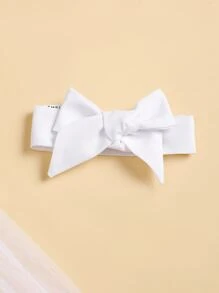 Bebé Body de malla en contraste ribete con fruncido con lazo delantero con diadema - Blanco - Ver 6