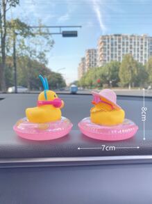 2pcs Cartoon Duck Design Car Ornament, Rubber Duck - Multicolor - View 6