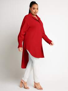 SHEIN SXY X EvetteXO大碼素色前短後長襯衫 - 紅色 - 查看 5