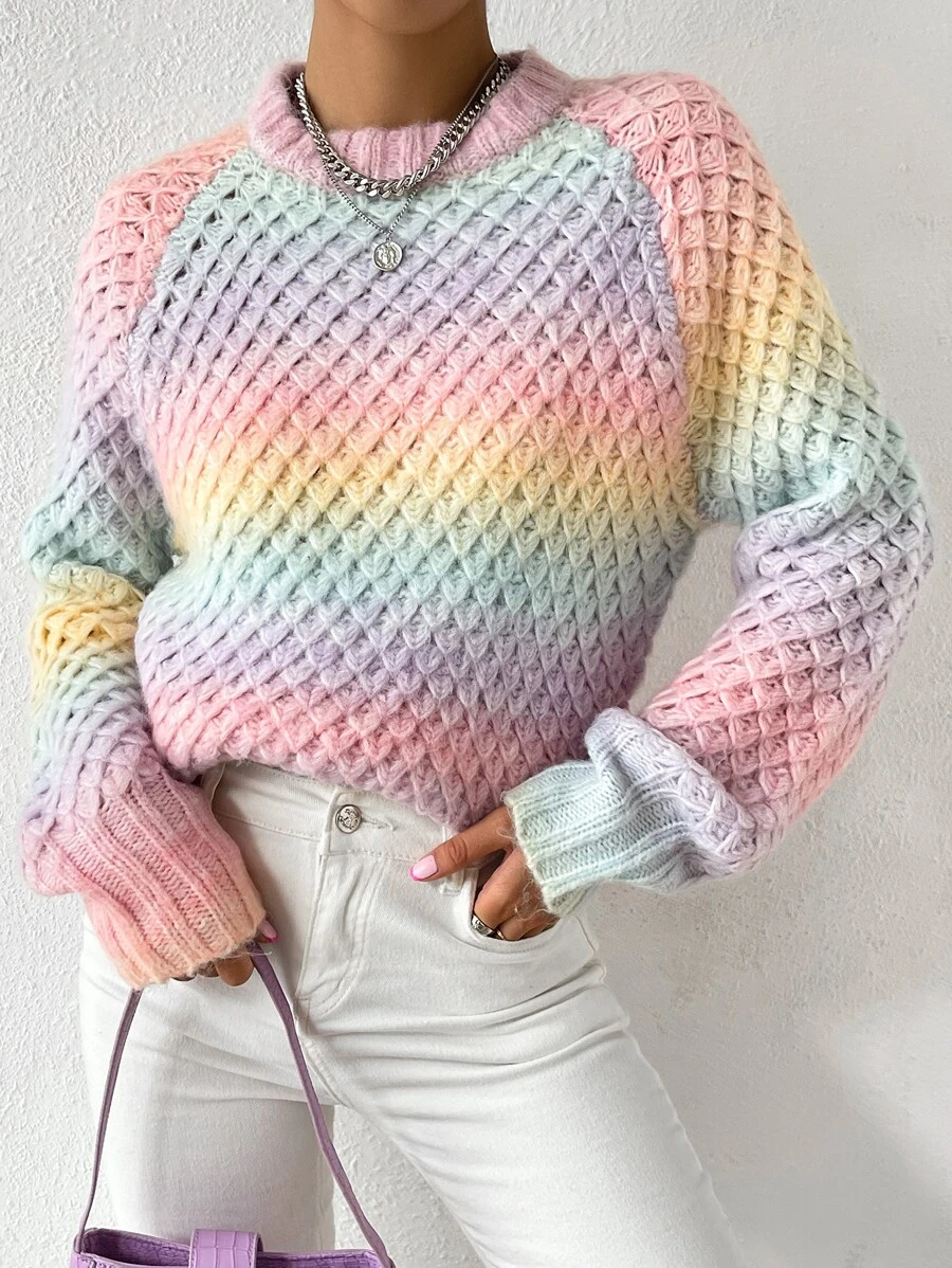 SHEIN Essnce Ombre Raglan Sleeve Jumper - Multicolor - View 1