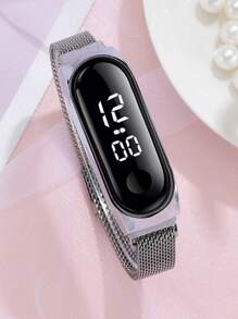 1 件女式银色锌合金表带休闲椭圆形表盘数字手表和 1 件手链，适合日常生活，可作为返校学生的礼物 - 銀色 - 查看 4