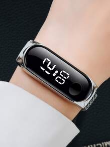 1 件女式银色锌合金表带休闲椭圆形表盘数字手表和 1 件手链，适合日常生活，可作为返校学生的礼物 - 銀色 - 查看 3