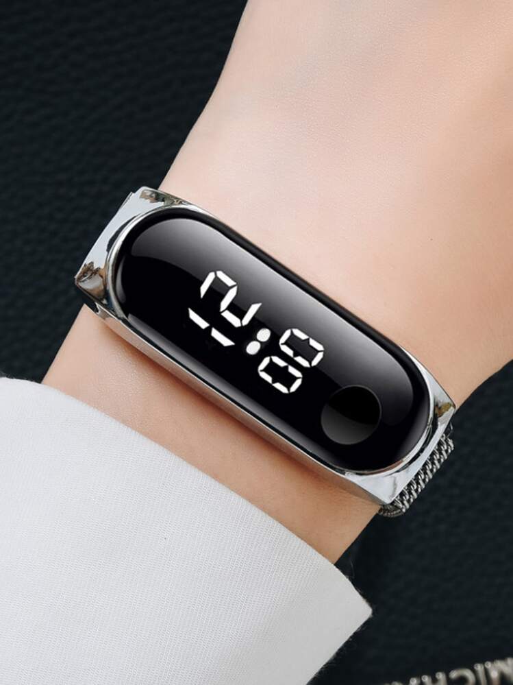 1pc Men Women Mesh Strap Quartz Watch & 1pc Electronic Watch - Silver - View 2