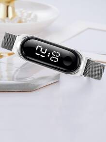 1 件女式银色锌合金表带休闲椭圆形表盘数字手表和 1 件手链，适合日常生活，可作为返校学生的礼物 - 銀色 - 查看 2