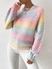 SHEIN Essnce Ombre Raglan Sleeve Jumper - Multicolor - View 3