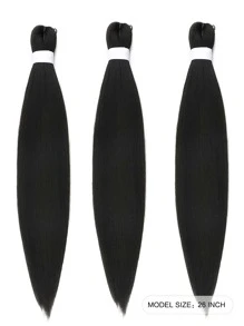 3pcs Long Straight Synthetic Hair Extension - Black - View 3